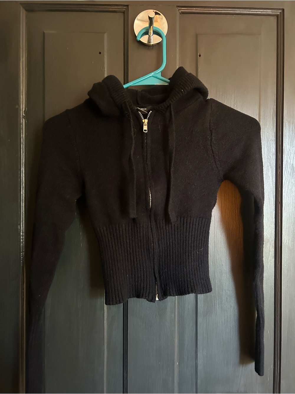 Forever 21 Black Cropped Hooded Zip-Up Cardigan
